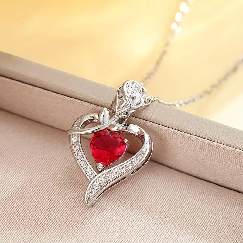 Collier pendentif cuore rubino in argento