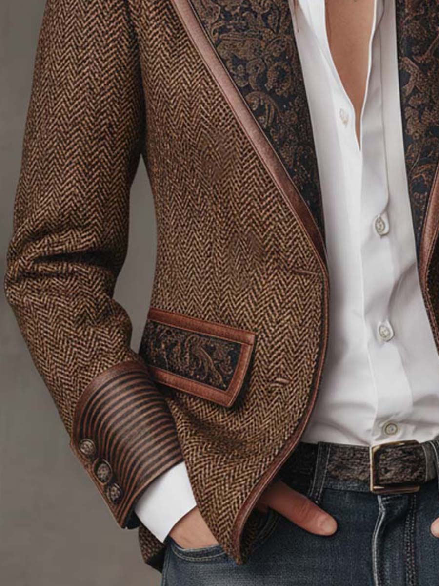 Blazer Donna con Pannello Stampato a Spina di Pesce