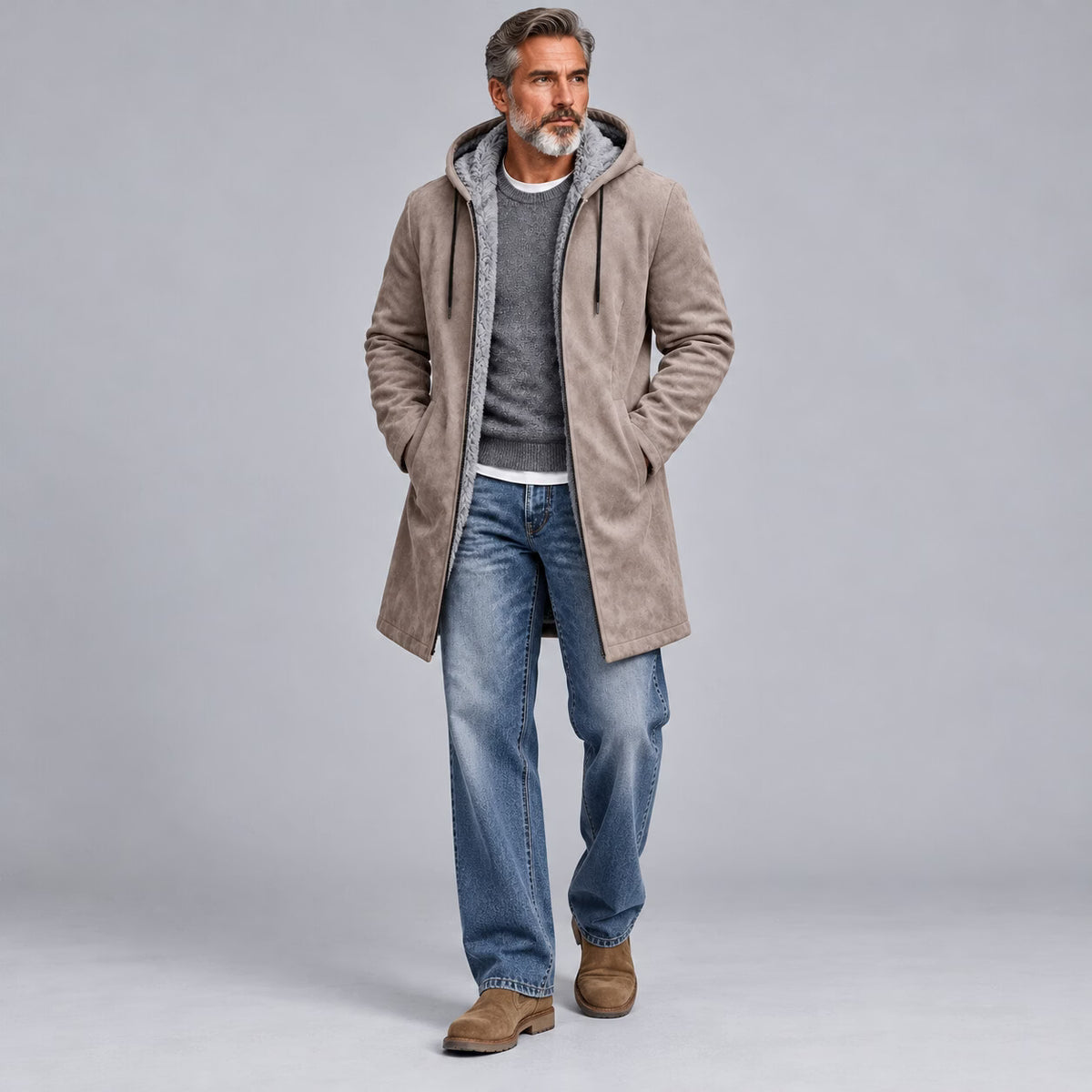 Gabriele | Cappotto Scamosciato con Cappuccio