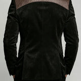 Blazer uomo nero scamosciato con dettagli in pelle marrone