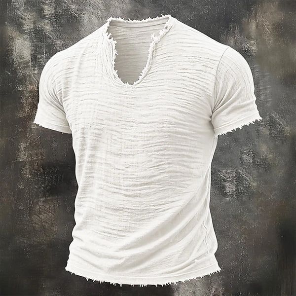 Marco — T-Shirt Uomo 100% Cotone, Scollo V, Bordi Grezzi