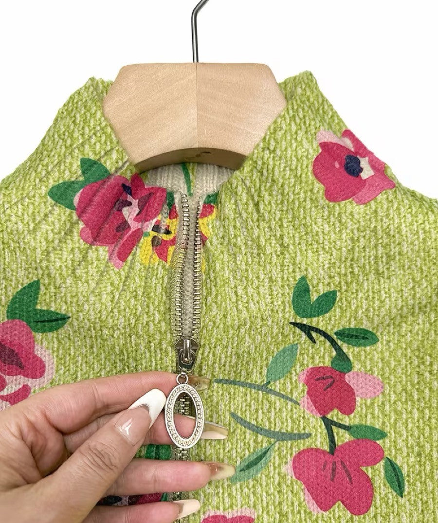 Agnese™ | Cardigan Zip Floreale Rosa e Lime