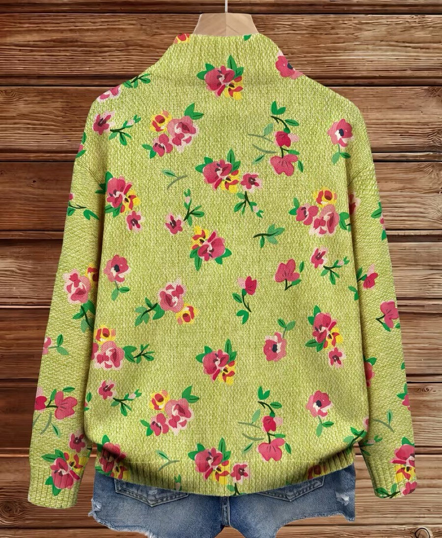 Agnese™ | Cardigan Zip Floreale Rosa e Lime