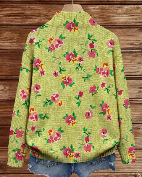 Agnese™ | Cardigan Zip Floreale Rosa e Lime