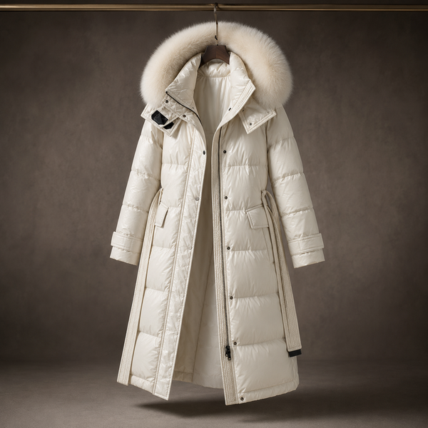 Cappotto Puffer con Cappuccio in Pelliccia