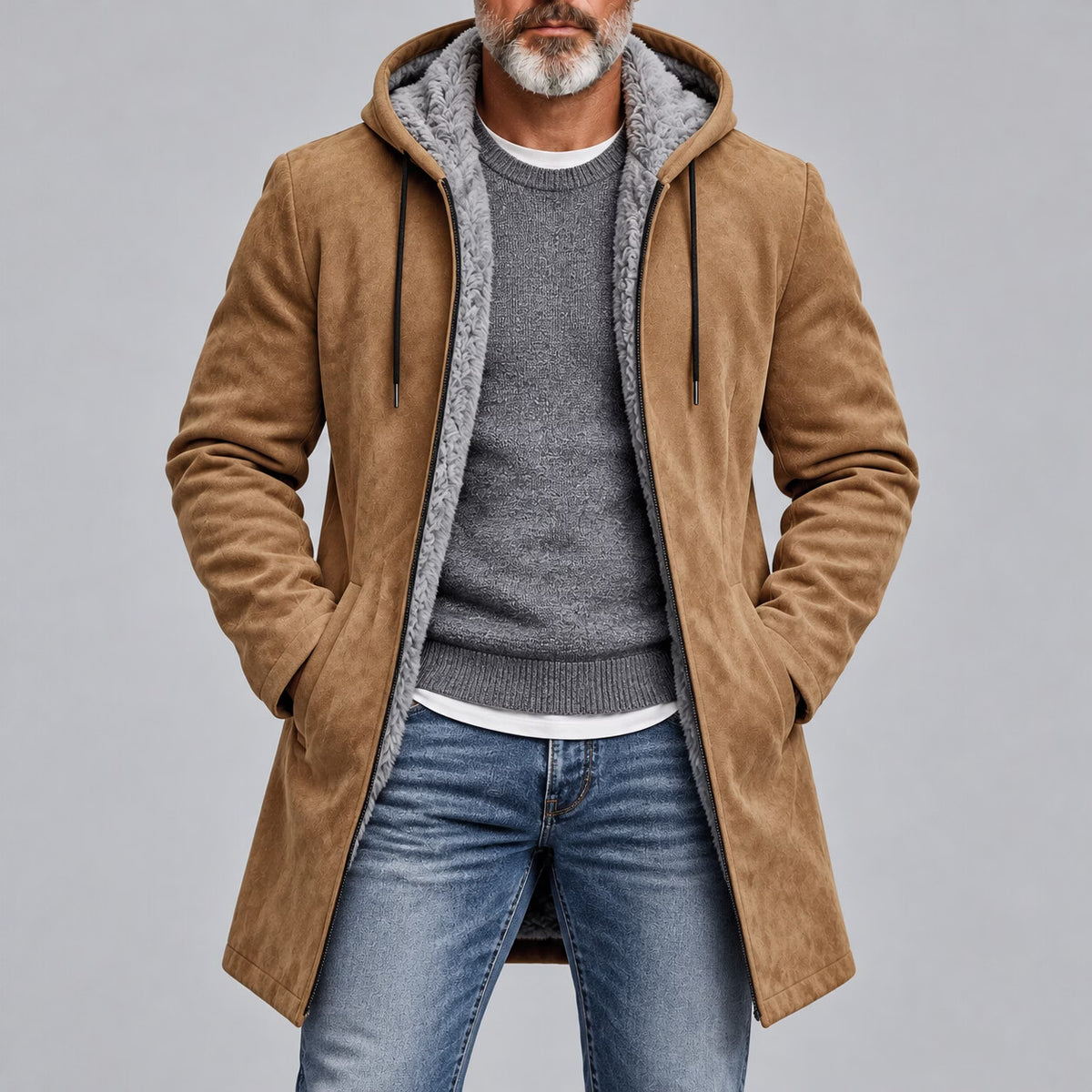 Gabriele | Cappotto Scamosciato con Cappuccio