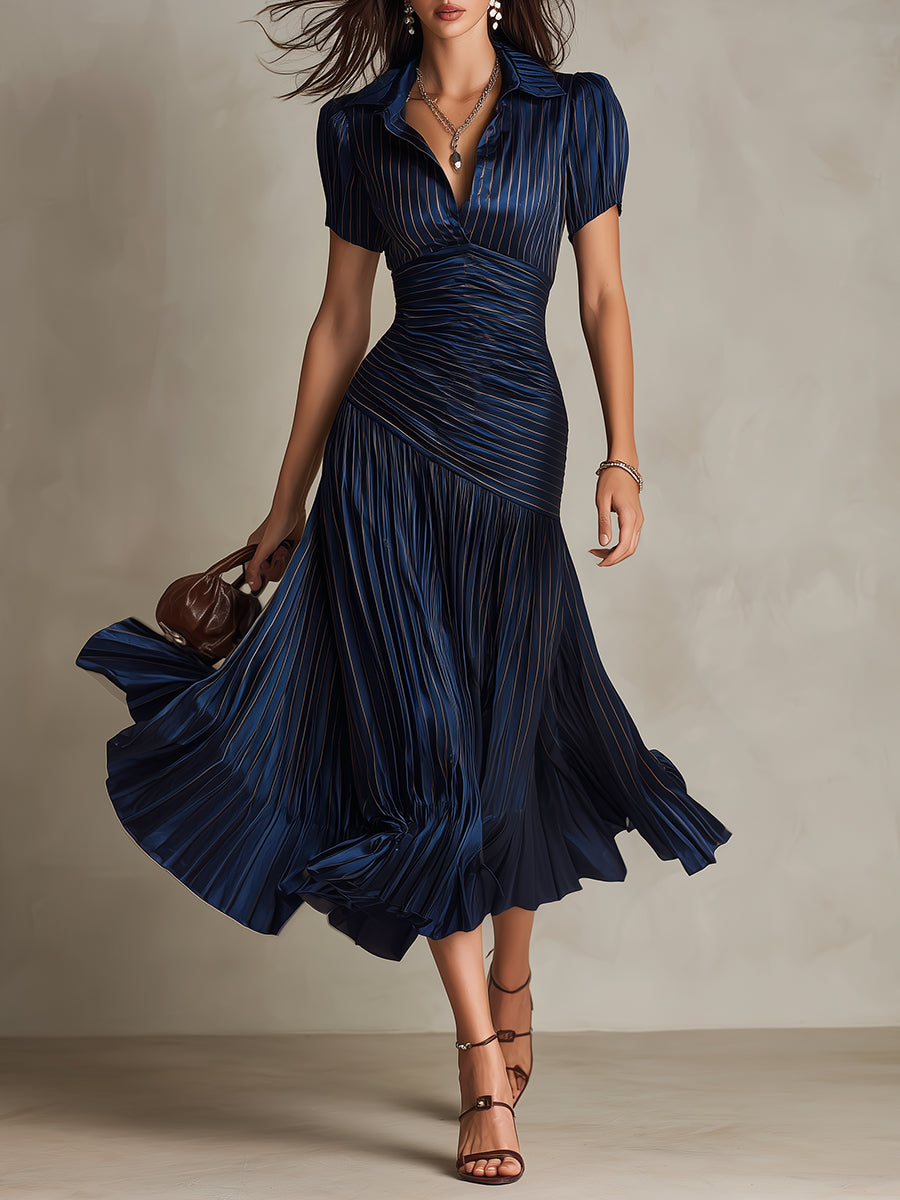 Eleanora | Vestito Midi in Satin a Strisce Retro