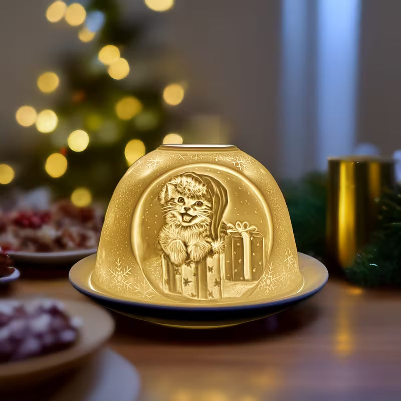 Babbo Natale alla Porta | Portacandela in Porcellana