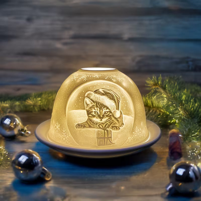 Babbo Natale alla Porta | Portacandela in Porcellana