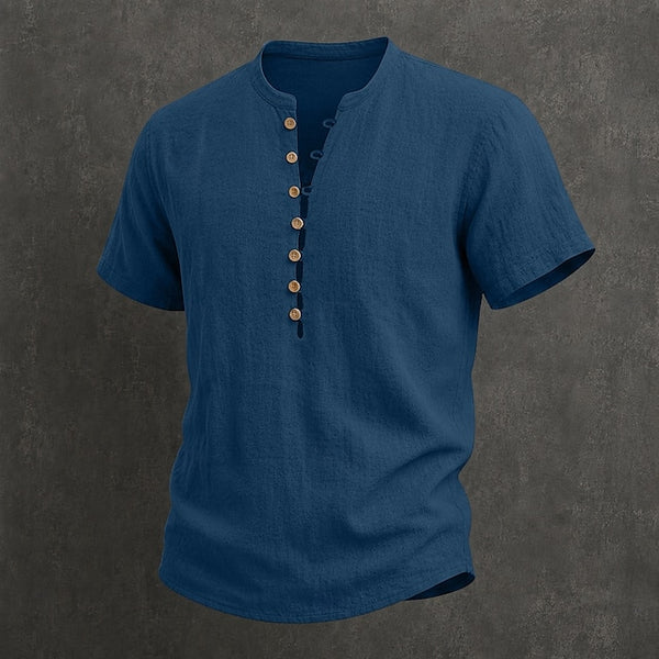 Filippo — Camicia Uomo in Lino con Colletto Mao e Bottoni in Legno