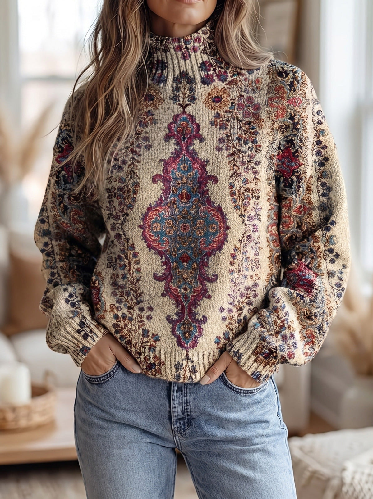 Sofia | Maglione a Collo Alto Vintage con Medaglione