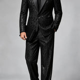 Abito uomo nero jacquard con revers in satin a due pezzi