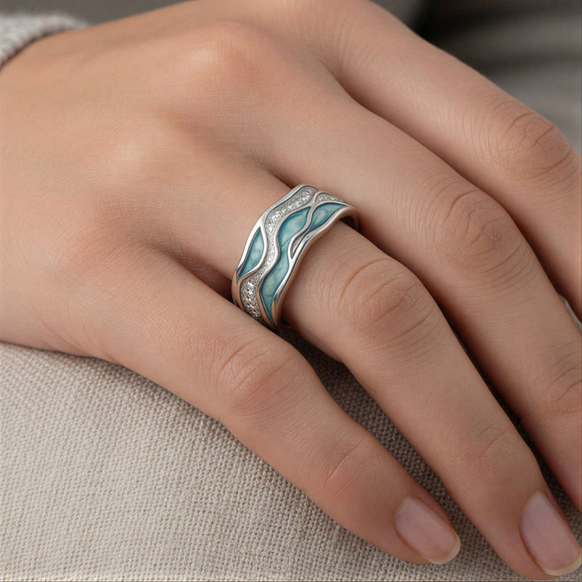 Anello Oceano Onde Turchese