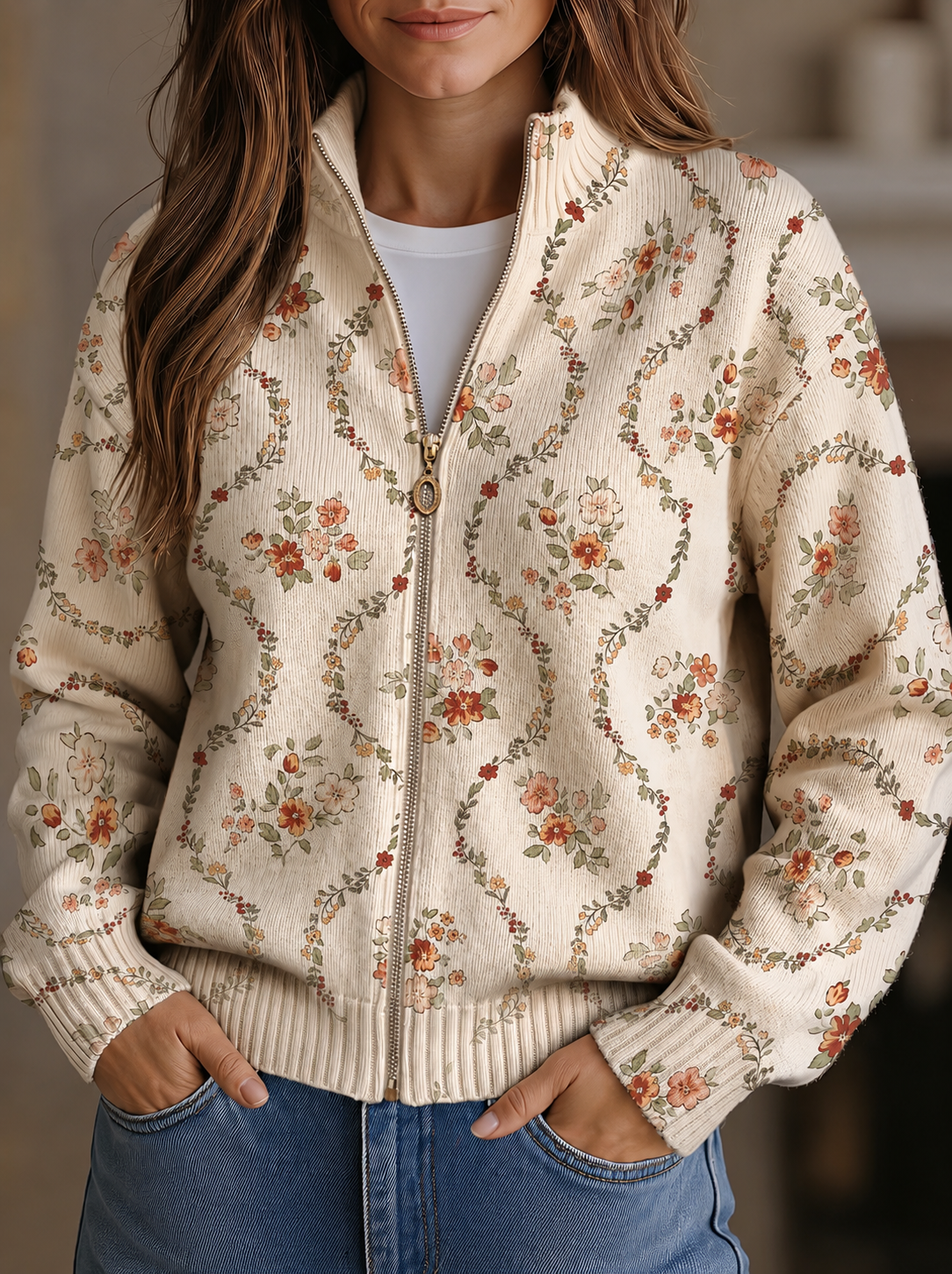 Adriana™ | Stampa Crema con Viti Floreali Delicate