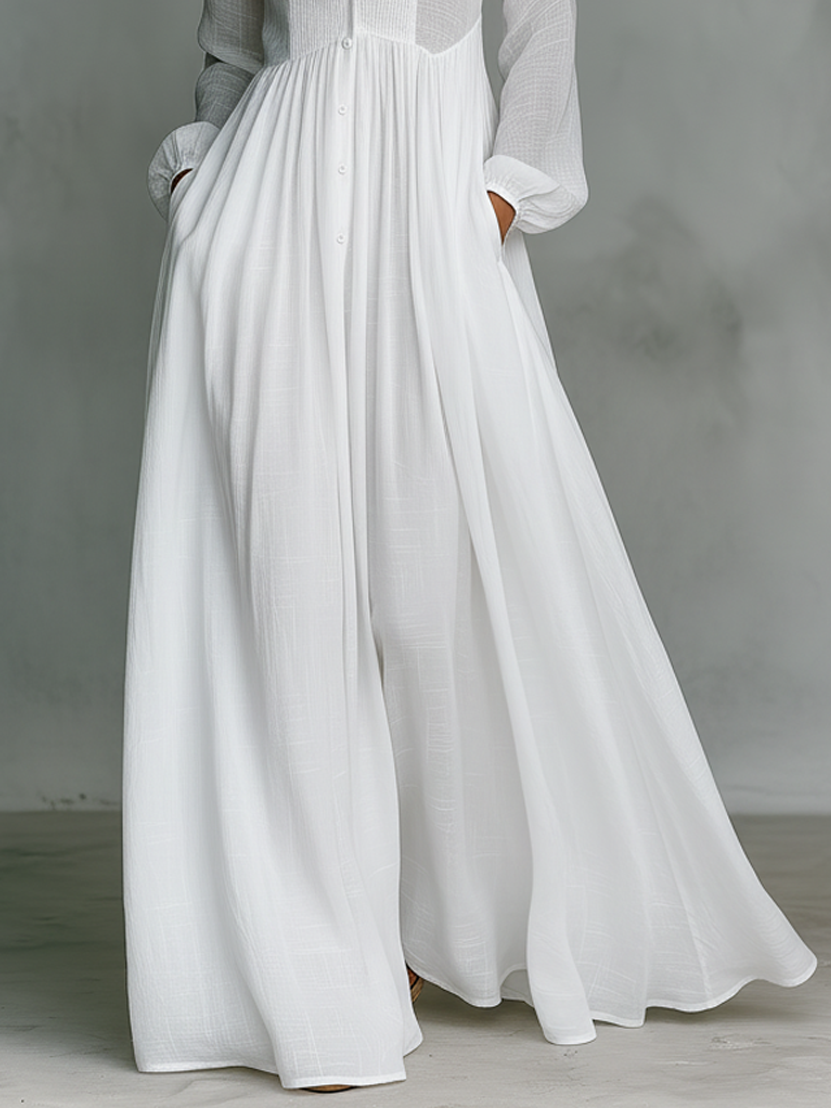 Genevieve | Abito Maxi con Collo Alto e Bottoni