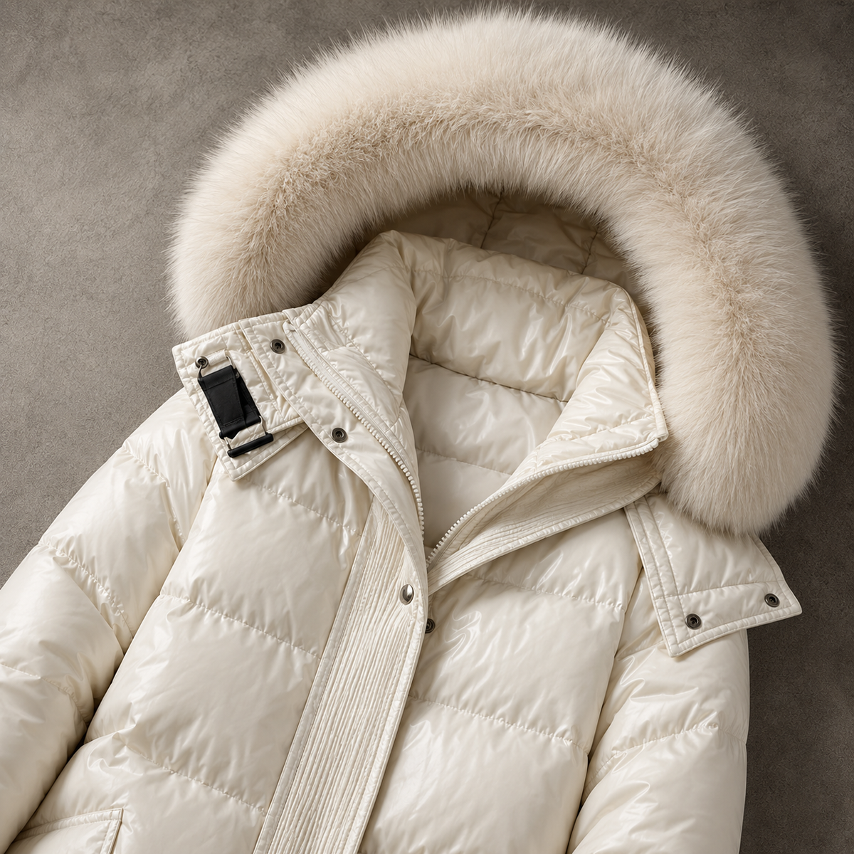 Cappotto Puffer con Cappuccio in Pelliccia