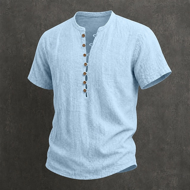 Filippo — Camicia Uomo in Lino con Colletto Mao e Bottoni in Legno