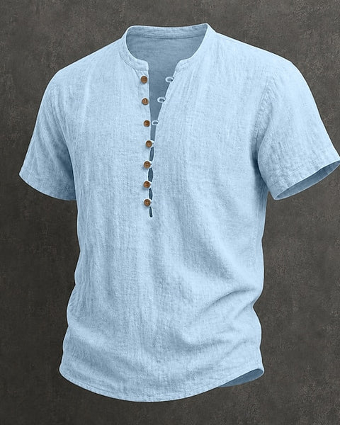 Filippo — Camicia Uomo in Lino con Colletto Mao e Bottoni in Legno