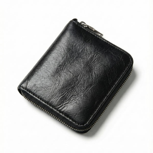 Portafoglio con cerniera in pelle di vitello