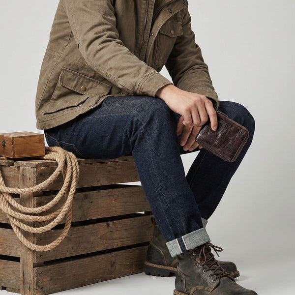 Portafoglio con cerniera in pelle di vitello