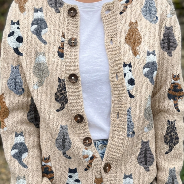 Graziella™ | Cardigan con Stampa di Gatti Accogliente