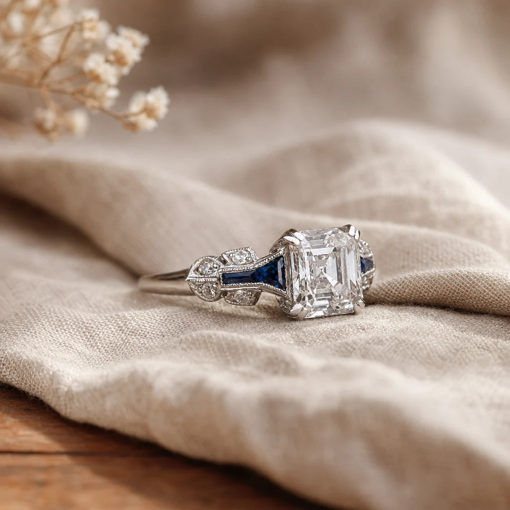 Splendido anello vintage blu e argento
