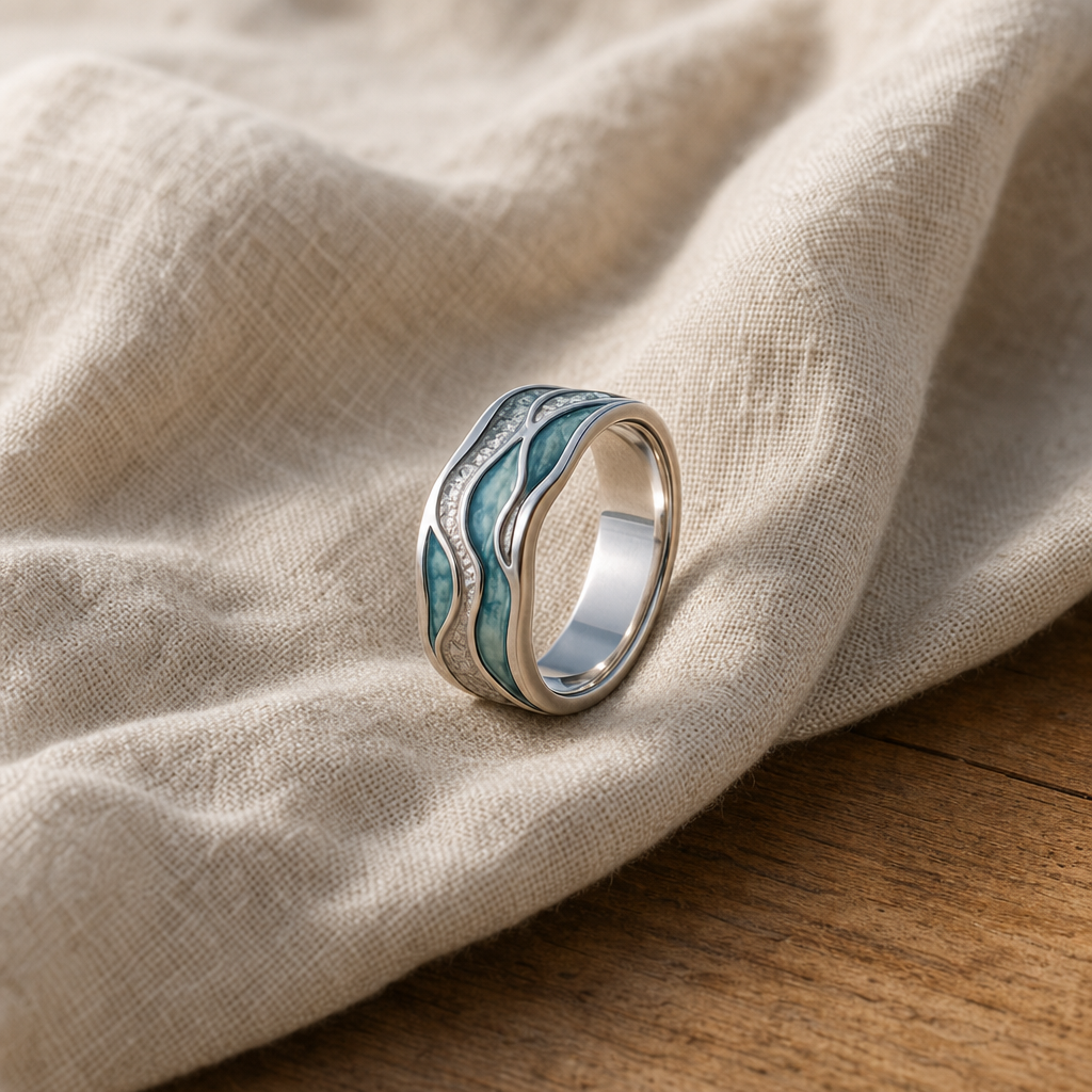 Anello Onde Argentate Turchesi