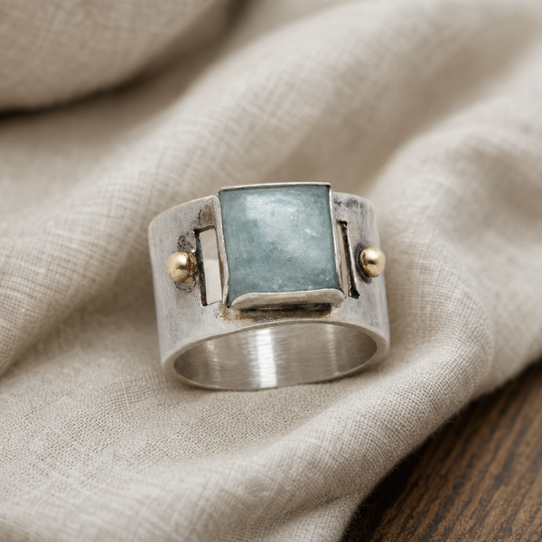 Anello in Pietra Lunare Verde Quadrato Maestoso