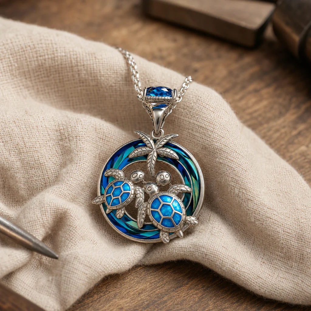 Collana con cerchio di opale e palma a forma di tartaruga