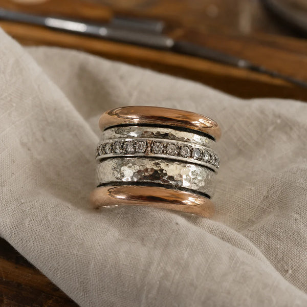 Anello vintage spesso in oro e argento