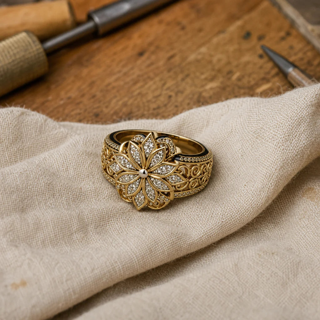 Anello decorato con fiori d'oro