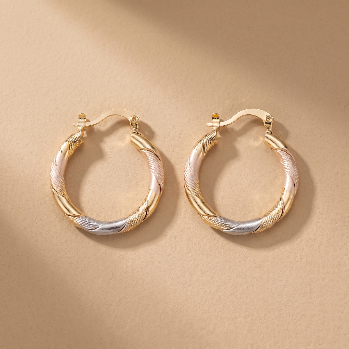 Orecchini Vintage a Cerchio Rotondo in Oro, Argento e Rosa