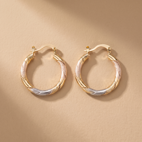Orecchini Vintage a Cerchio Rotondo in Oro, Argento e Rosa