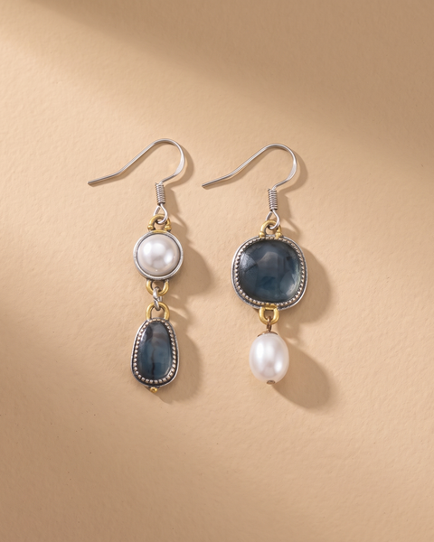 Orecchini Vintage in Pietra Blu e Perla