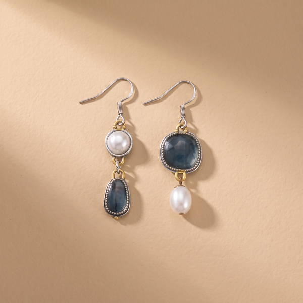 Orecchini Vintage in Pietra Blu e Perla