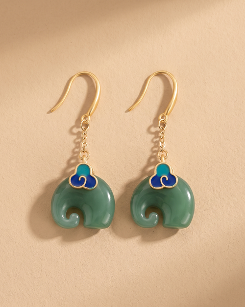 Orecchini Retro Elefante Verde