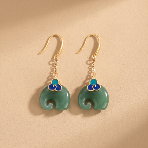 Orecchini Retro Elefante Verde