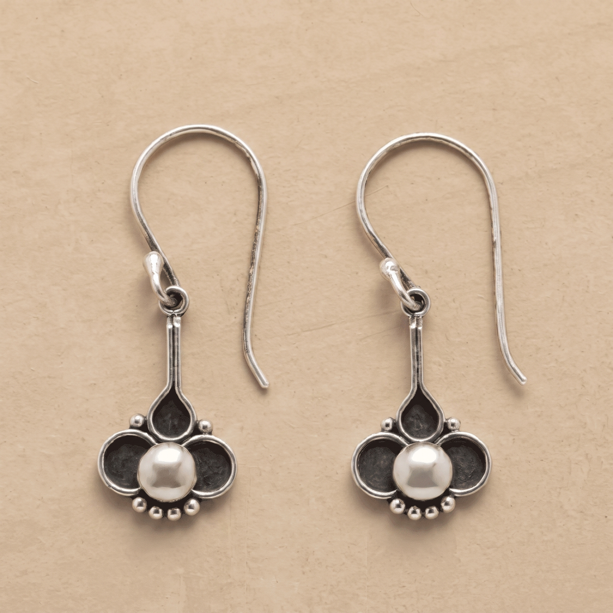 Orecchini Boho Clover Pearl Silver