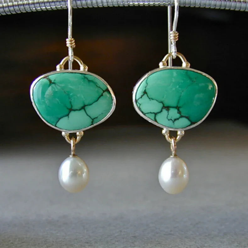 Orecchini vintage con perle e pietra turchese