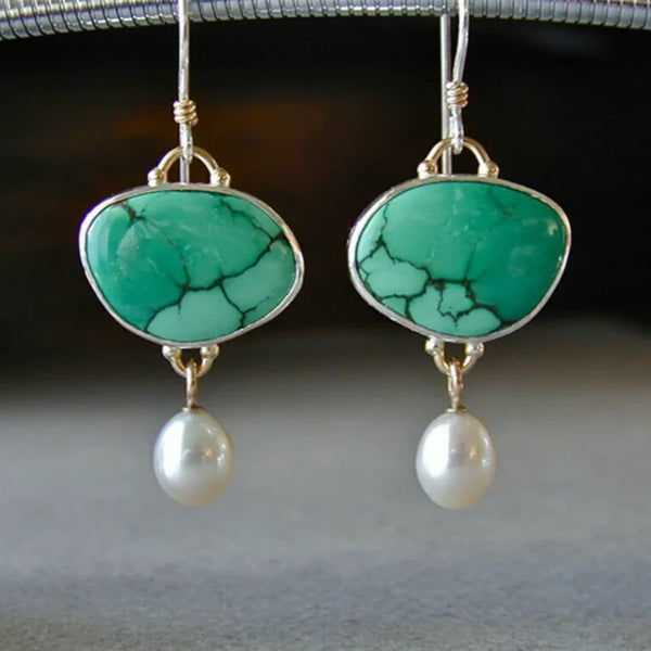 Orecchini vintage con perle e pietra turchese