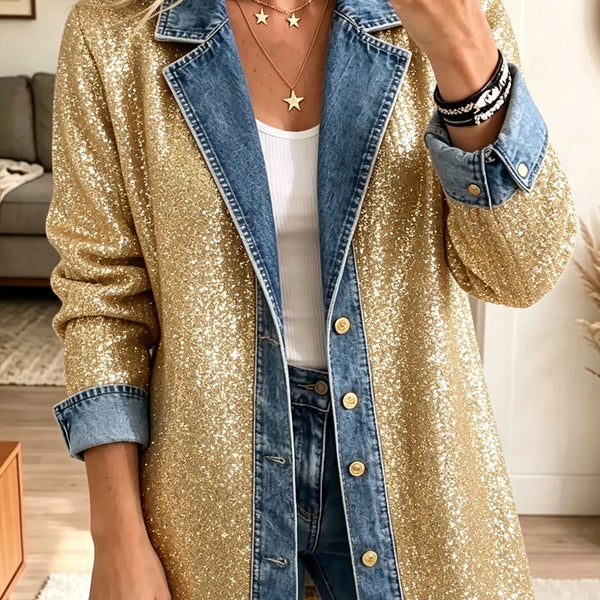 Sophia | Giacca Spliced in Denim con Glitter Oro