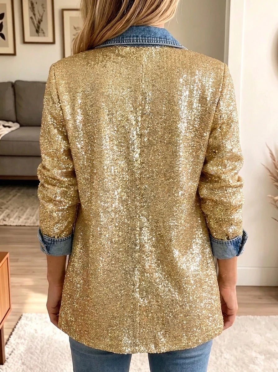 Sophia | Giacca Spliced in Denim con Glitter Oro