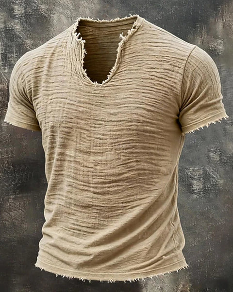 Marco — T-Shirt Uomo 100% Cotone, Scollo V, Bordi Grezzi