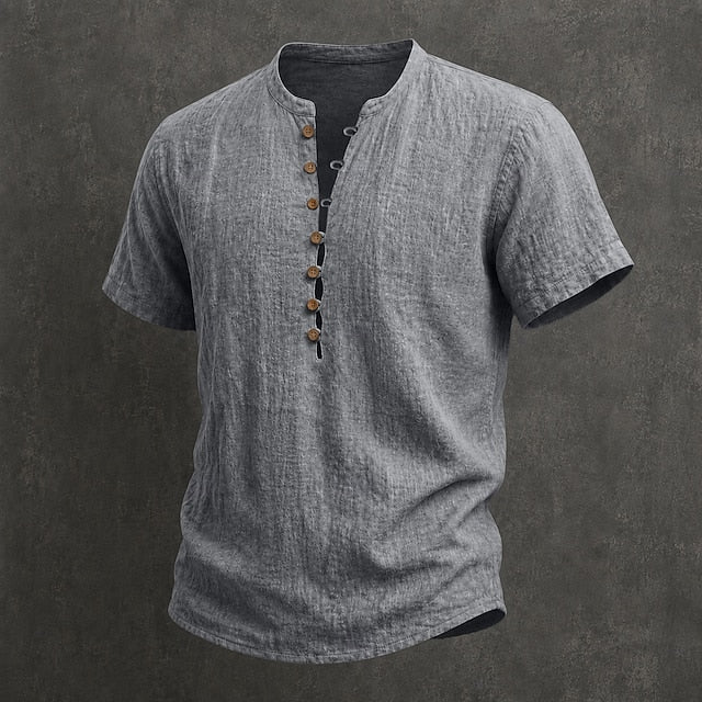 Filippo — Camicia Uomo in Lino con Colletto Mao e Bottoni in Legno
