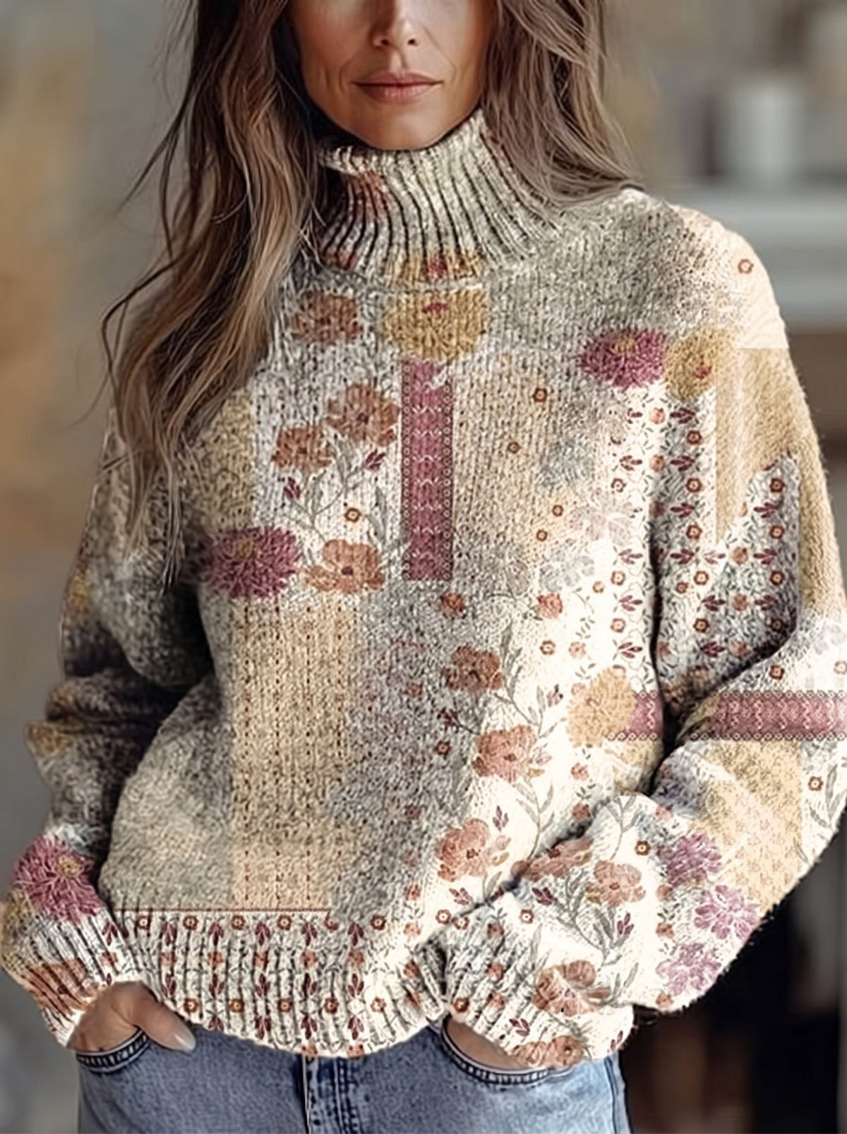 Valentina | Maglione a Collo Alto Patchwork