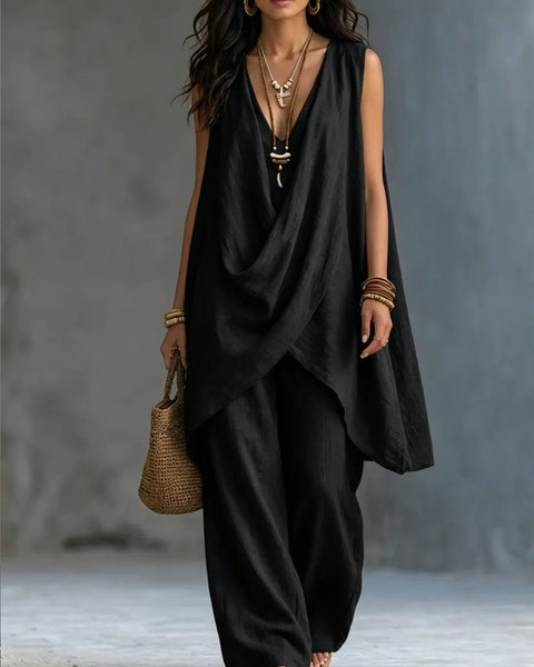 Ginevra | Completo Drappeggiato con Pantaloni Larghi