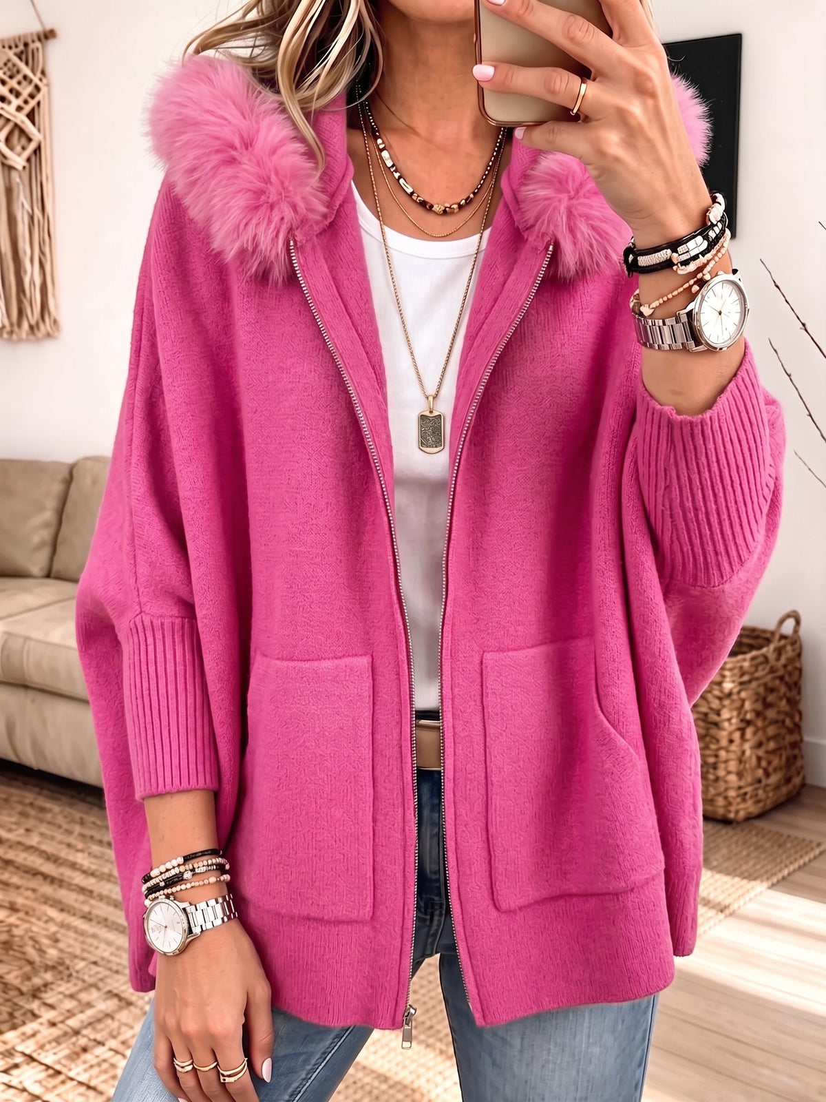 Cardigan Tricot con Cappuccio Accogliente Sanne