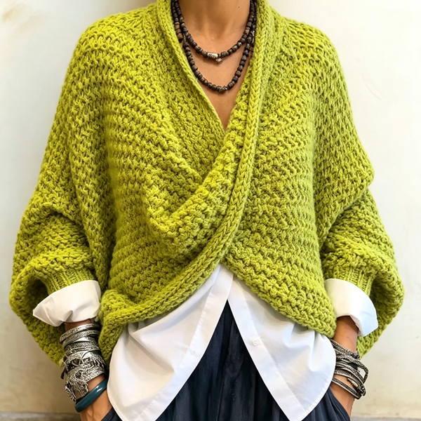 Maglione Incrociato con Maniche a Pipistrello
