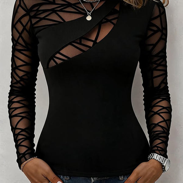 Maglia con Inserti Geometrici in Tulle