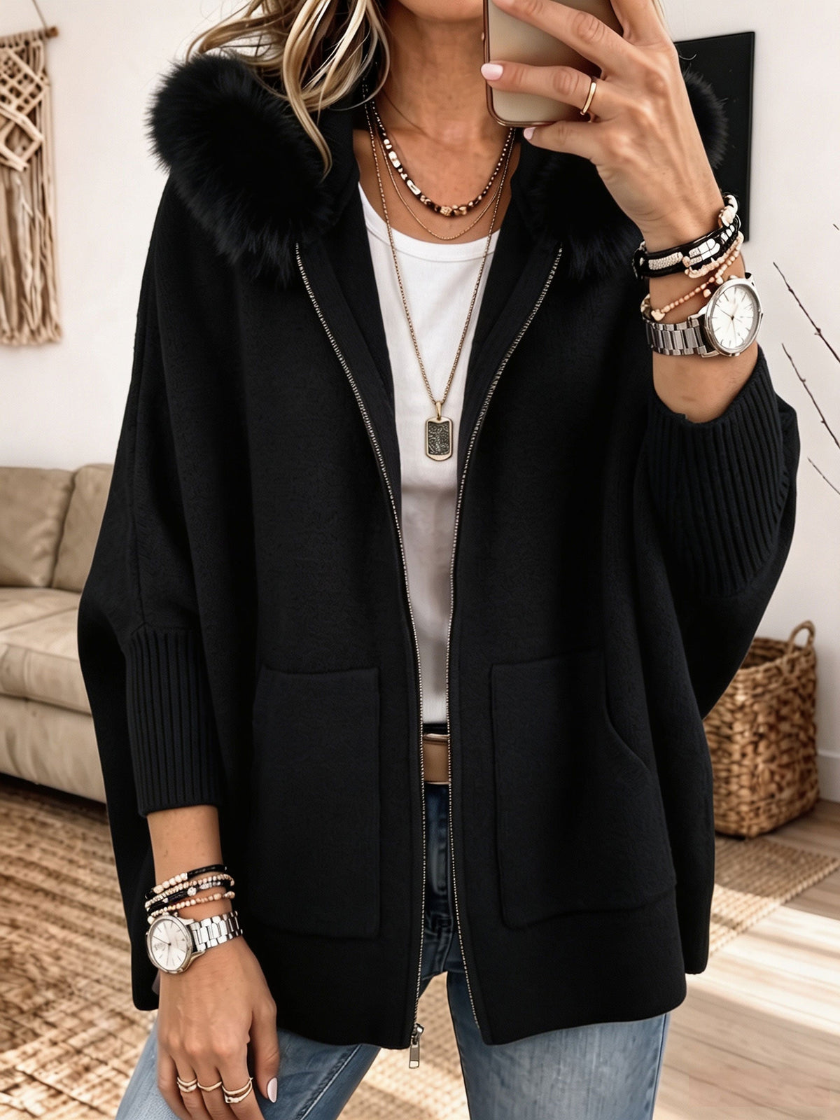Cardigan Tricot con Cappuccio Accogliente Sanne